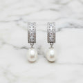 Sterling Silver Drop Earrings With Cubic Zirconia Detail And Freshwater Pearl On End - Terciany 