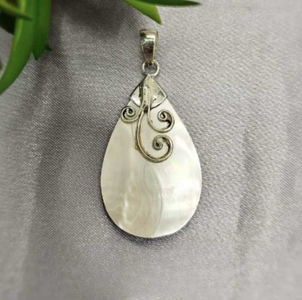Sterling Silver And Shell Pearl Pendant With Filigree Detail On Top
