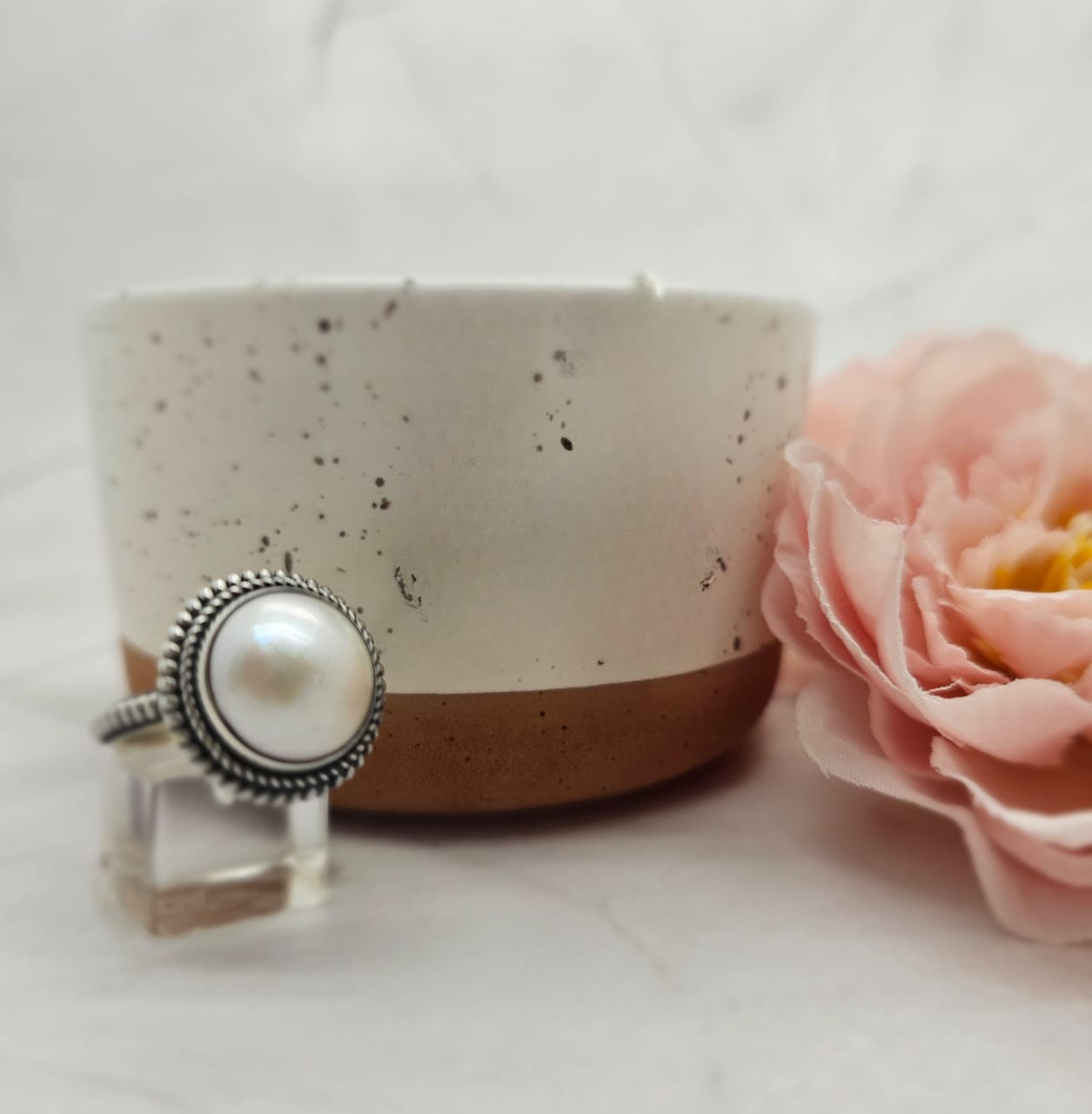 21 Mm White Mabe Pearl Sterling Silver Ring