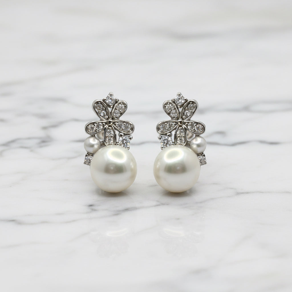 Freshwater Pearl Earrings With Beautiful Detailed Flower Base - Terciany 