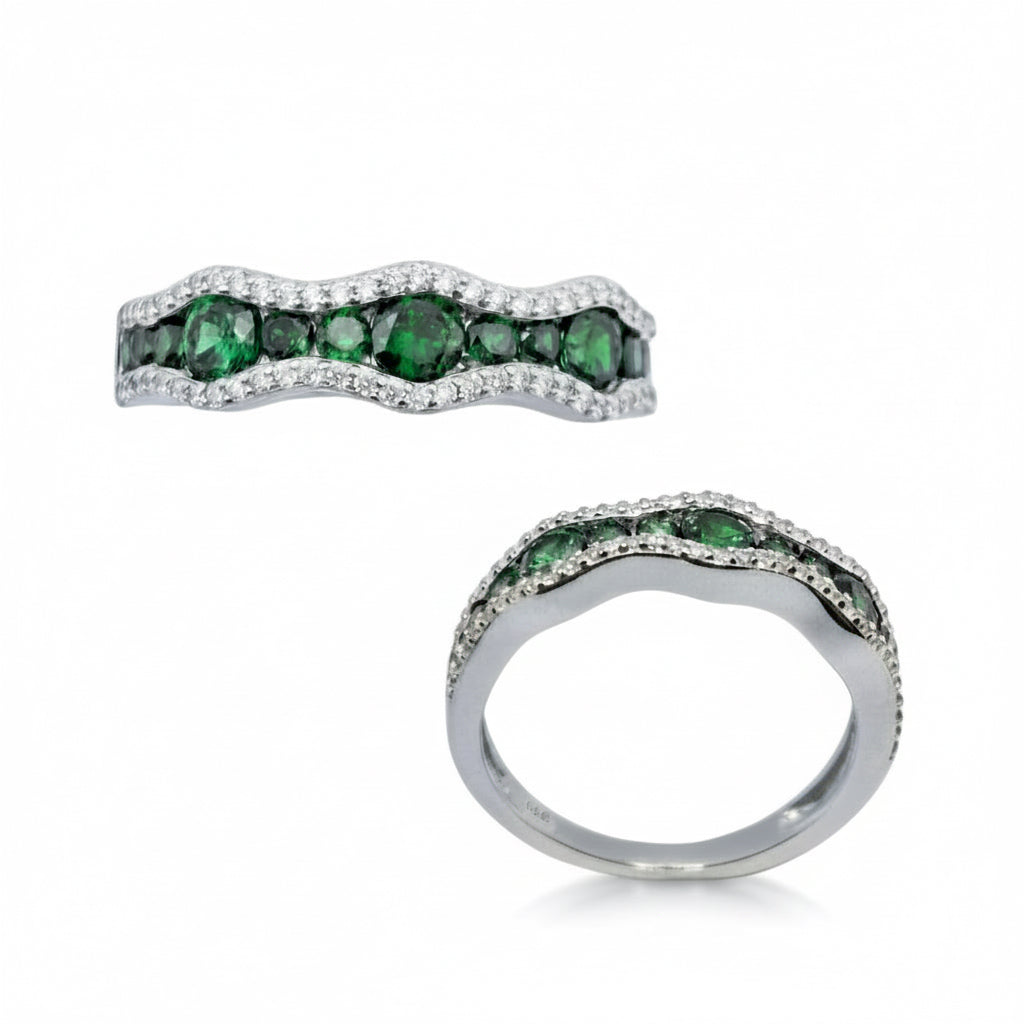 Green And Clear Stone Pave Ring