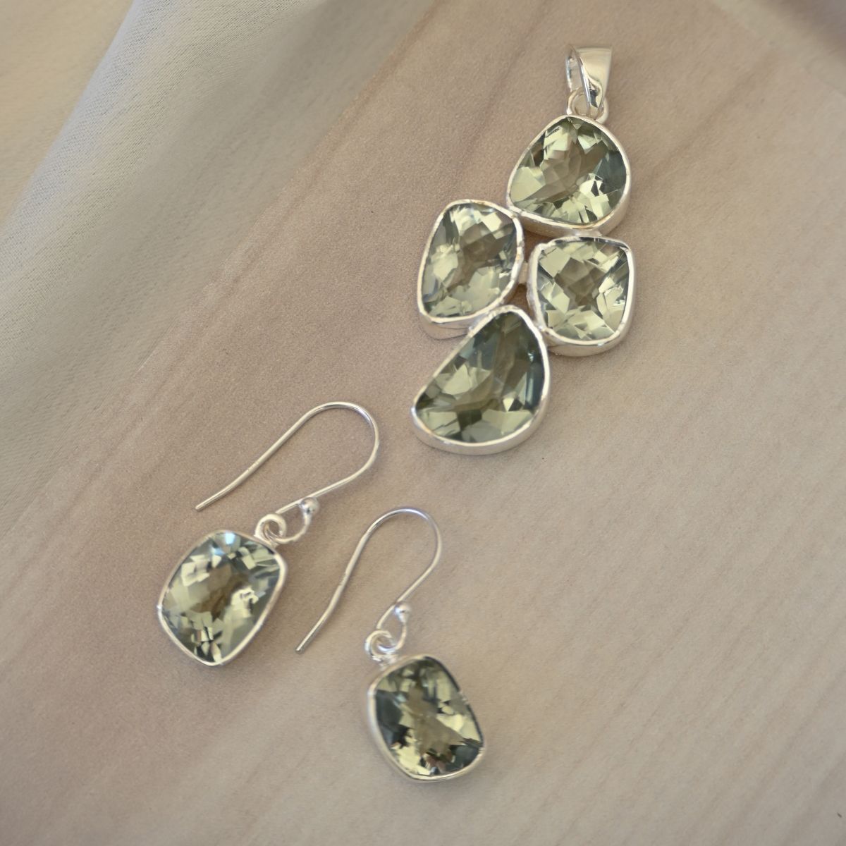 Green Amethyst Earrings and Pendant set