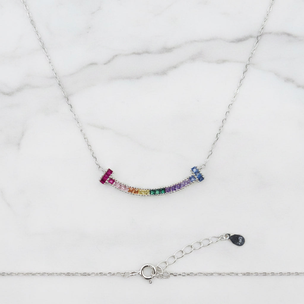 Stunning Necklace With Rainbow Coloured Cubic Zirconia