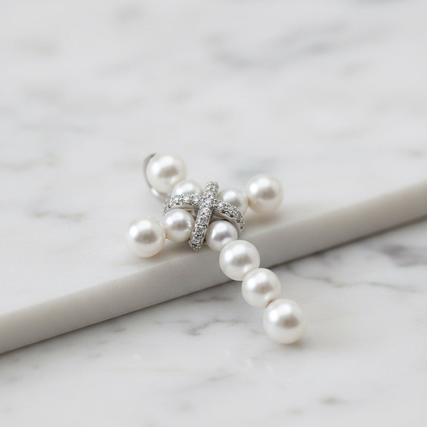 Cross Pendant With Ten Freshwater Pearls And Cubic Zirconia Detail On Chain - Terciany 