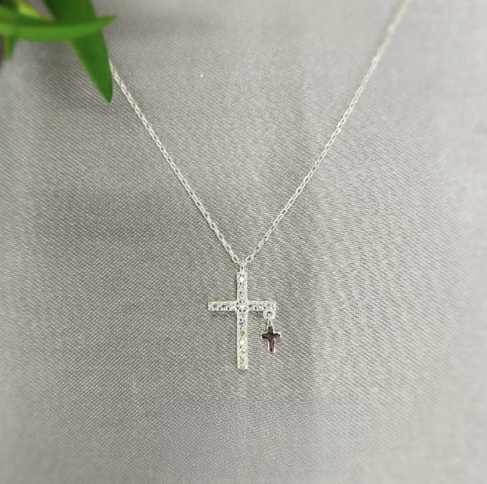 Tiny Cross In Big Bling Cross Necklace