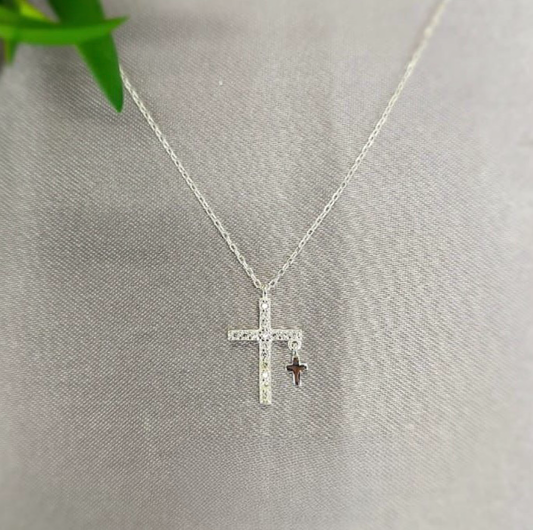Tiny cross in big bling cross necklace