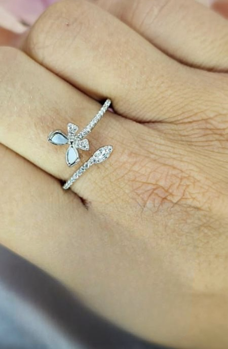 Adjustable butterfly and cubic zirconia ring