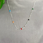 Sterling Silver Necklace With Rainbow Coloured Dots - Terciany 