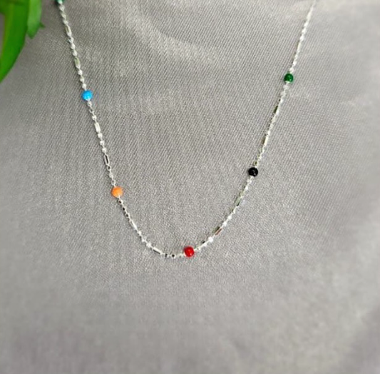 Sterling silver necklace with rainbow coloured dots