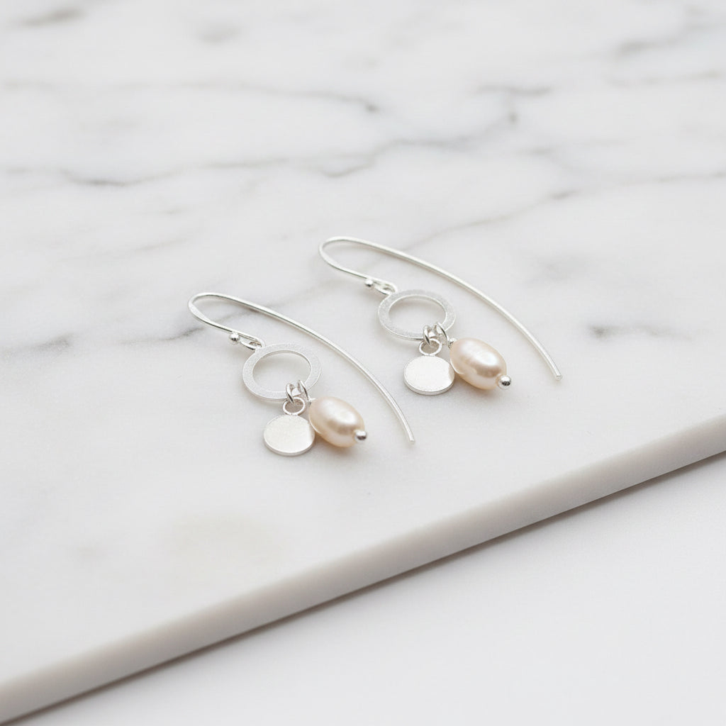 Sterling Silver Drop Earring With Pearl Charm - Terciany 