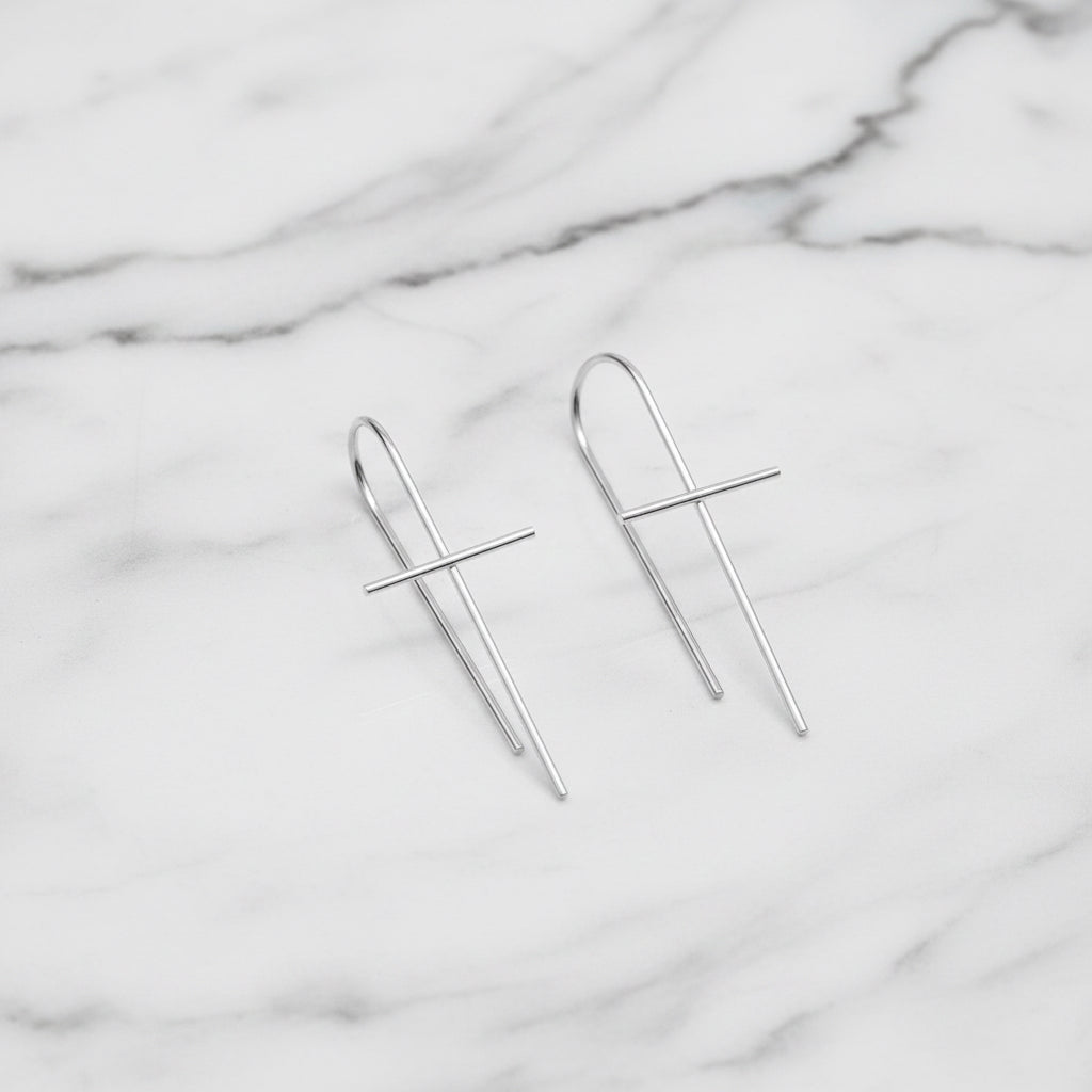 Solid cross drop earrings