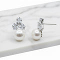 Freshwater Pearl Earrings With Cubic Zirconia Trio On Top
