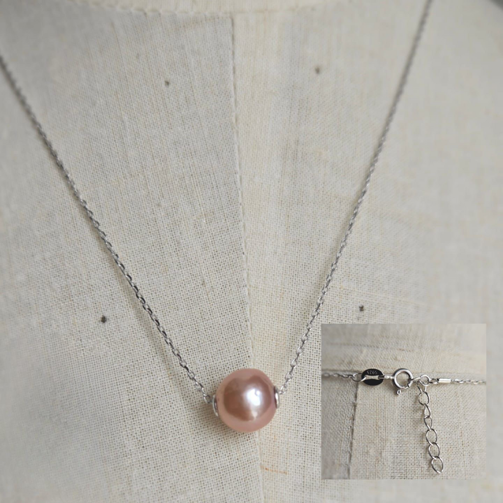 Pretty Large Pink Freshwater Pearl On Chain
