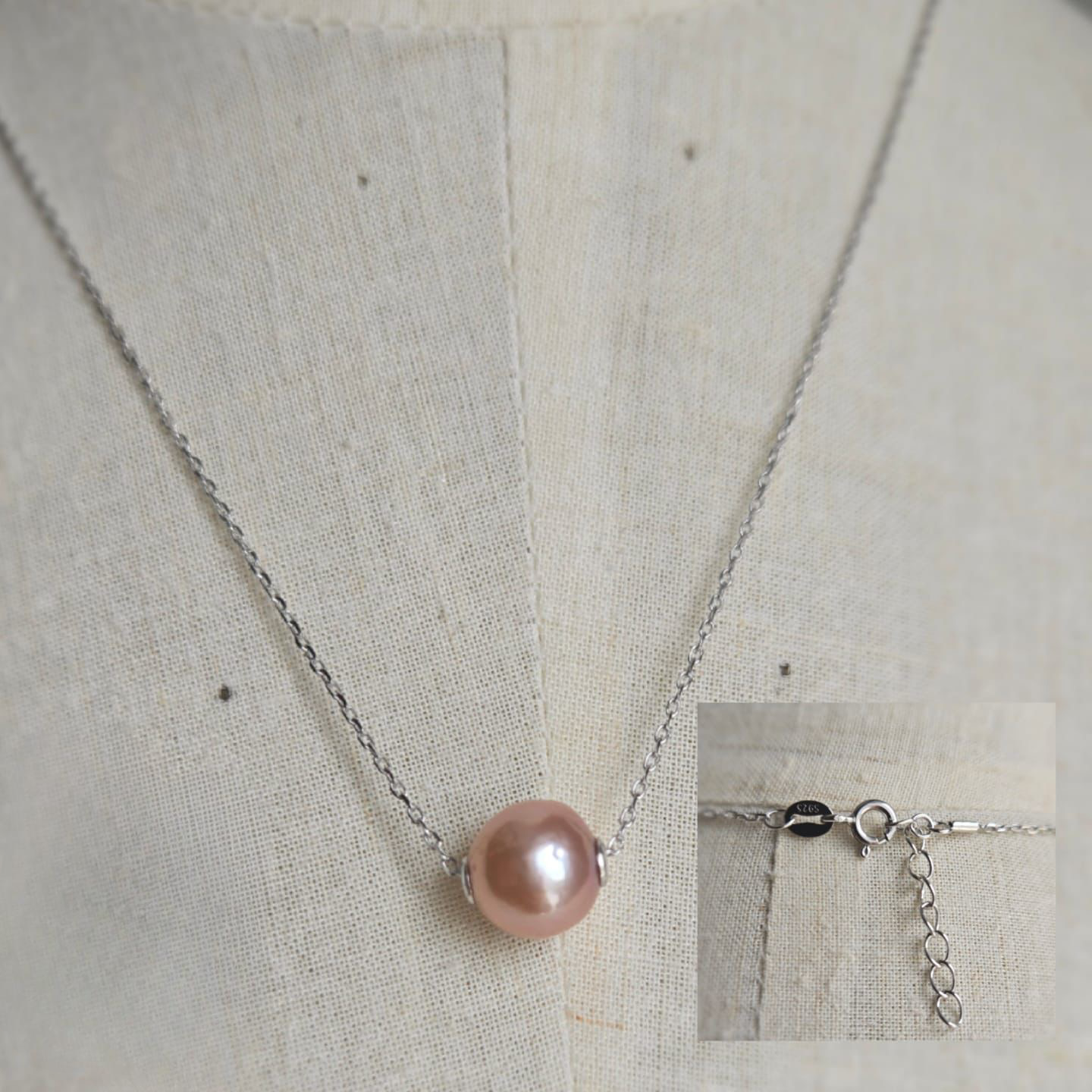 Pretty Large Pink Freshwater Pearl On Chain
