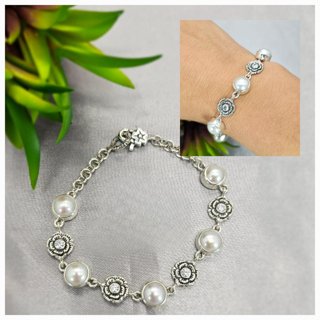 Stunning freshwater pearl flower bracelet