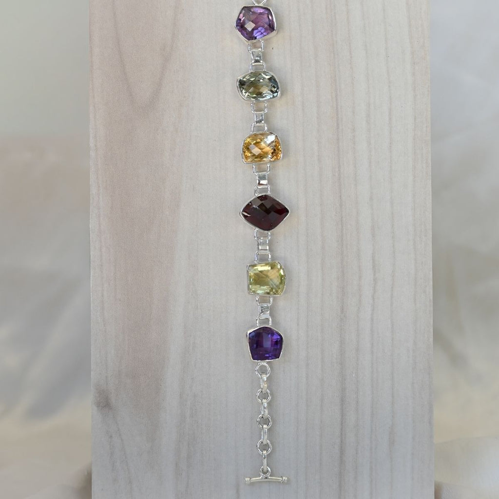 Mixed shaped and coloured semi precious stone bracelet