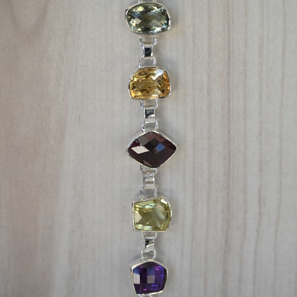 Mixed shaped and coloured semi precious stone bracelet