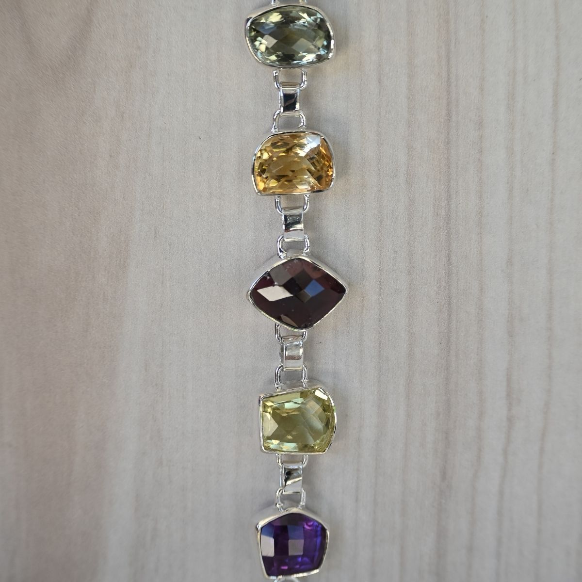 Mixed shaped and coloured semi precious stone bracelet
