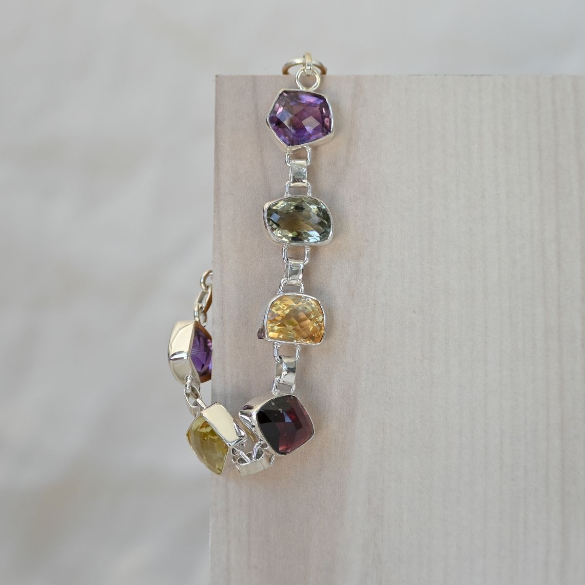 Mixed shaped and coloured semi precious stone bracelet