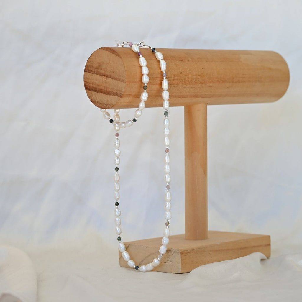 Pearl and Tourmaline mix necklace