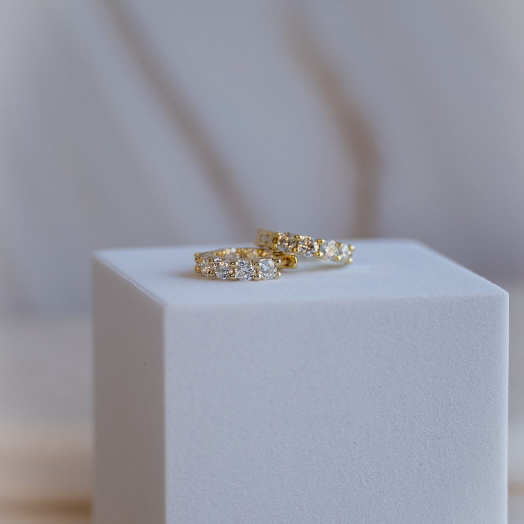 Gold 15mm Huggy earrings with Moissanite Stones(with GRA Certificate) - Terciany 