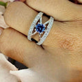 Sterling Silver Ring With Cross Detail And Blue Cubic Zirconia Centre - Terciany 