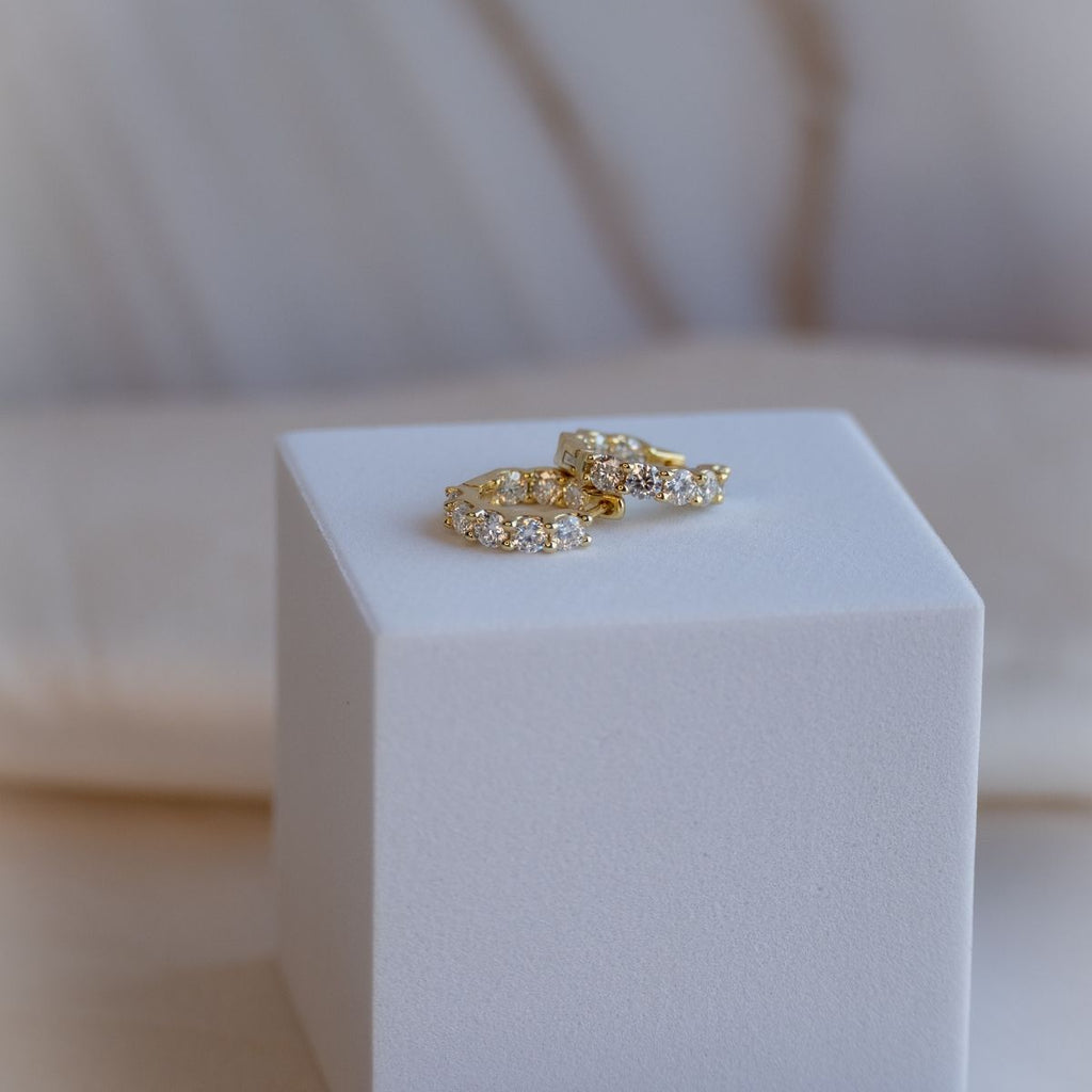 Gold 15mm Huggy earrings with Moissanite Stones(with GRA Certificate) - Terciany 
