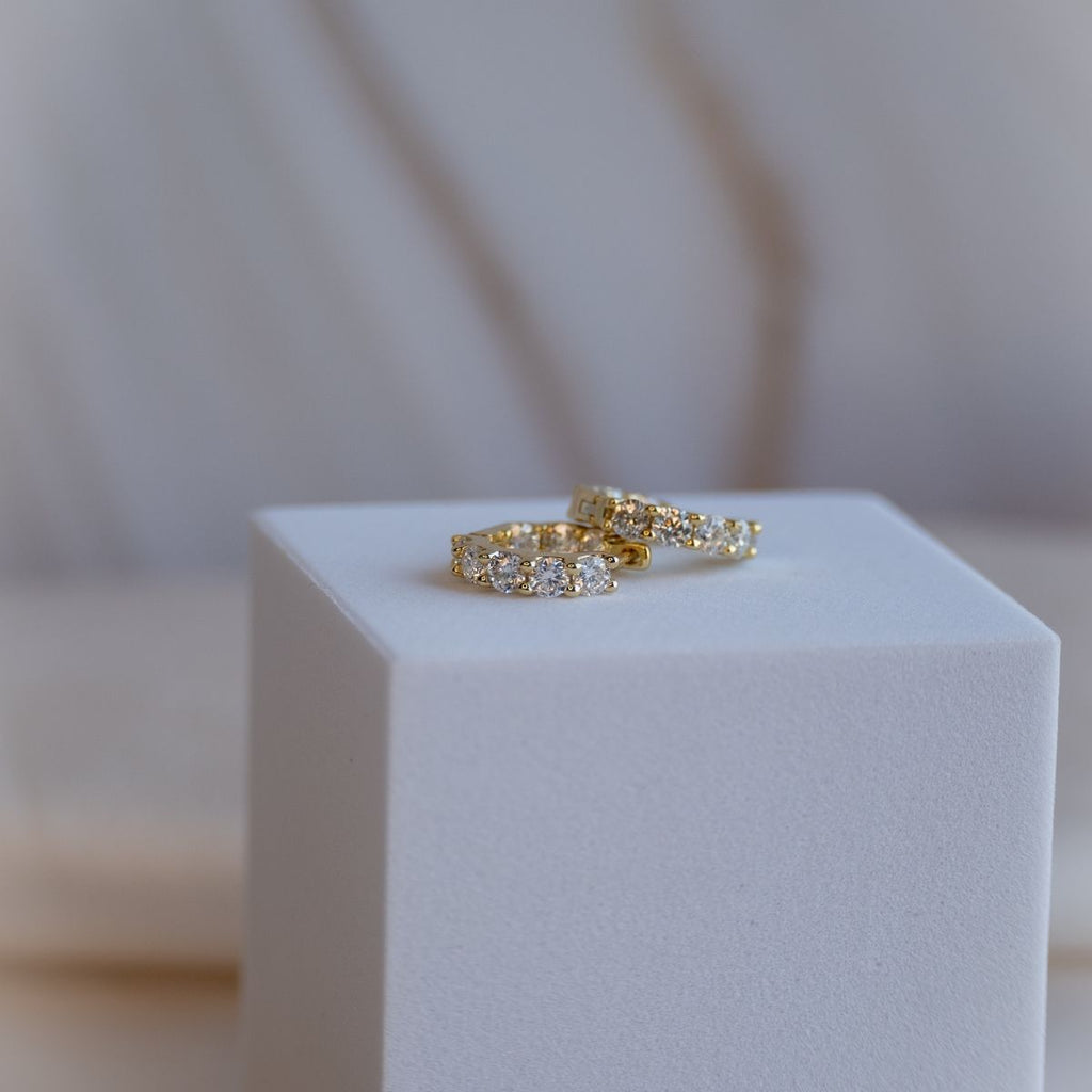 Gold 15mm Huggy earrings with Moissanite Stones(with GRA Certificate) - Terciany 