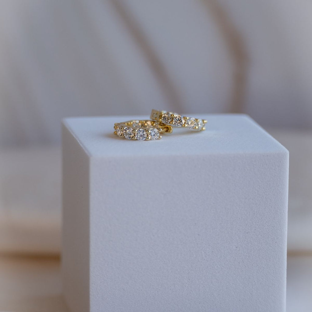 Gold 15mm Huggy earrings with Moissanite Stones(with GRA Certificate) - Terciany 