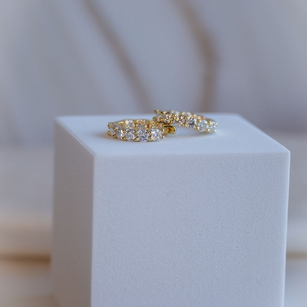 Gold 17mm Huggies earrings with Moissanite stones (with GRA Certificate) - Terciany 
