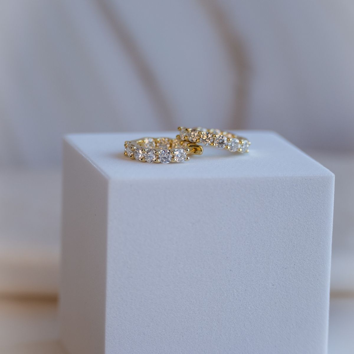 Gold 17mm Huggys earrings with Moissanite stones (with GRA Certificate)