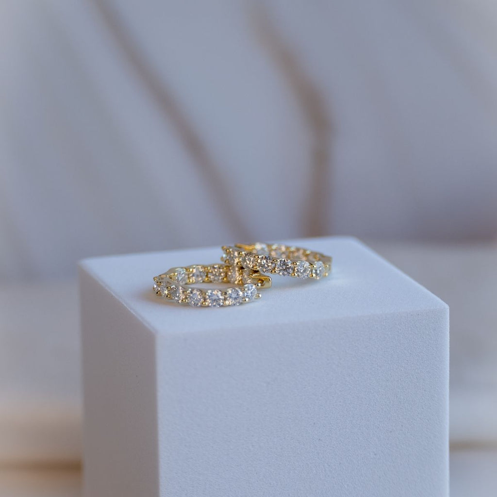 Gold 19mm Huggy earrings with Moissanite stones(with GRA Certificate)