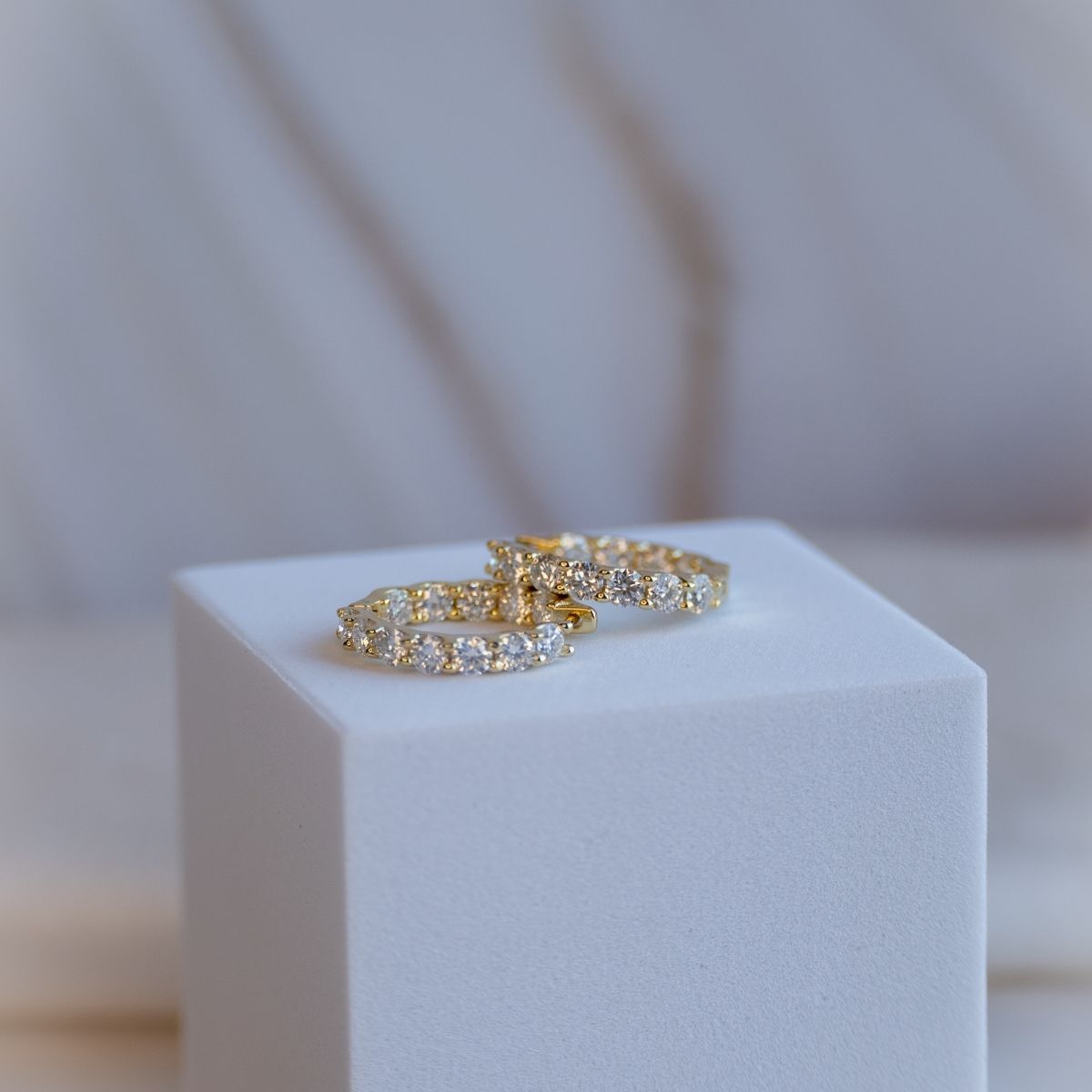 Gold 19mm Huggy earrings with Moissanite stones(with GRA Certificate)