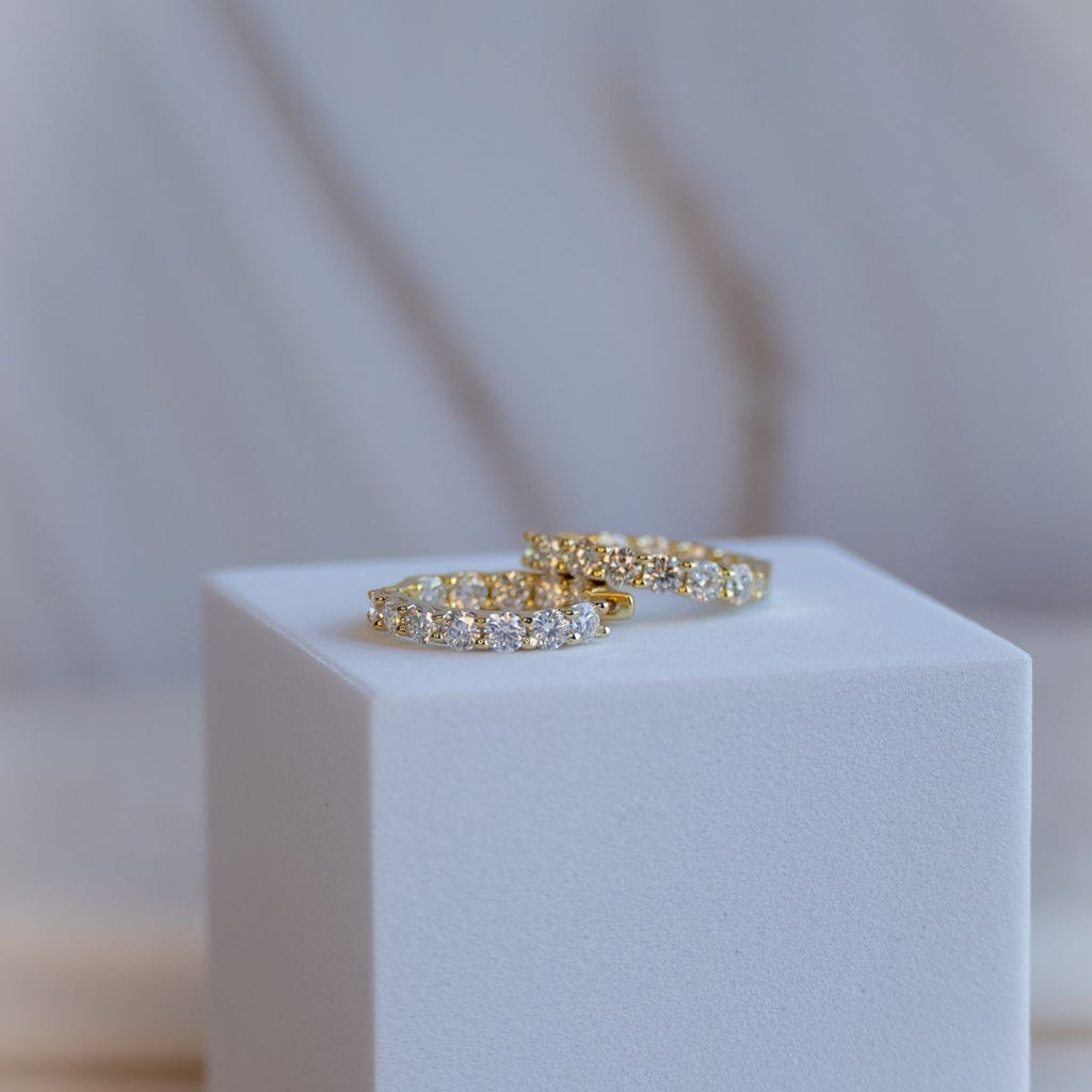 Gold 19mm Huggy earrings with Moissanite stones(with GRA Certificate)