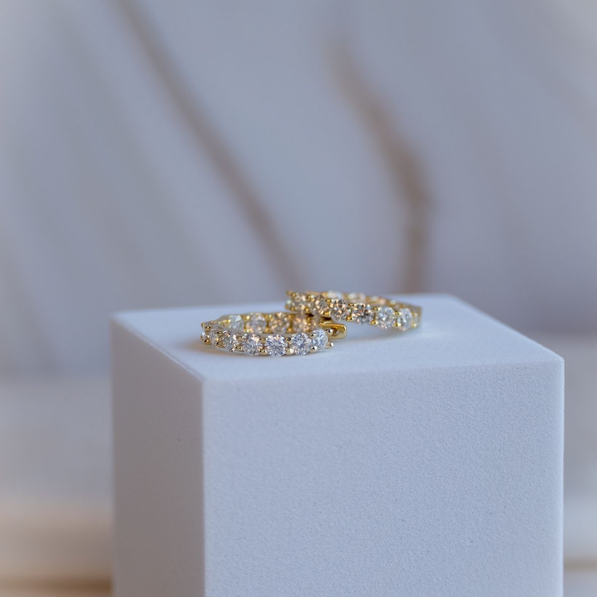 Gold 19mm Huggy earrings with Moissanite stones(with GRA Certificate)