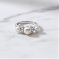 Sterling Silver Ring With Three Freshwater Pearls And Two Cubic Zirconia Stones - Terciany 