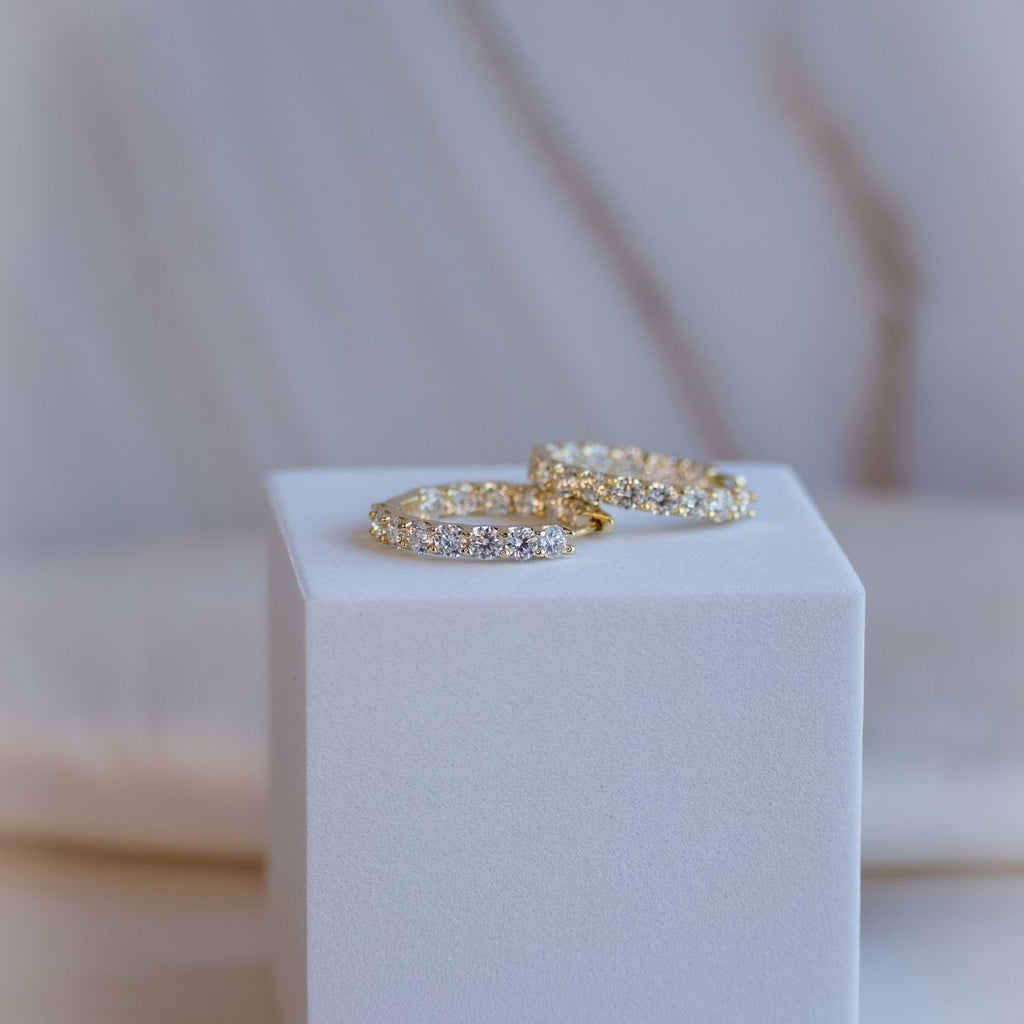 Gold 19mm Huggy earrings with Moissanite stones(with GRA Certificate)