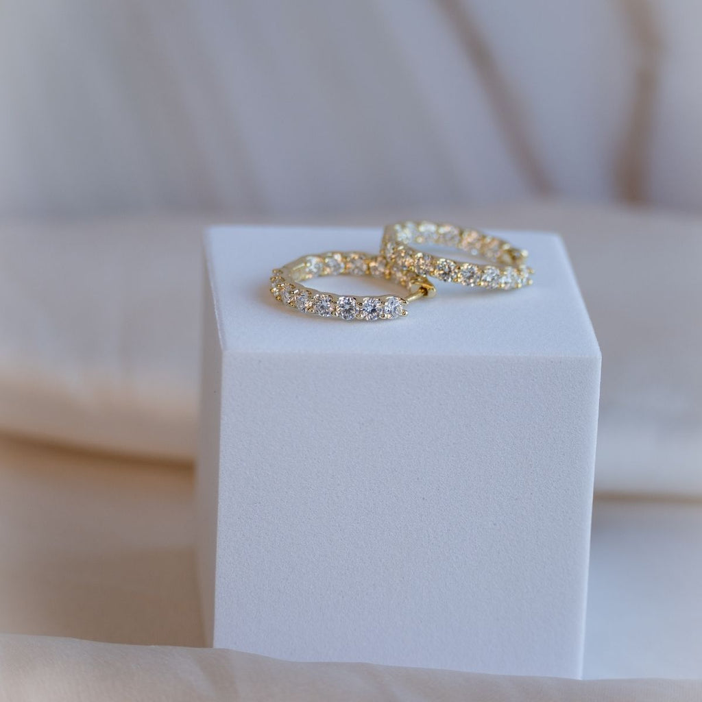 Gold 22mm Huggy earrings with Moissanite stones (with GRA Certificate) - Terciany 