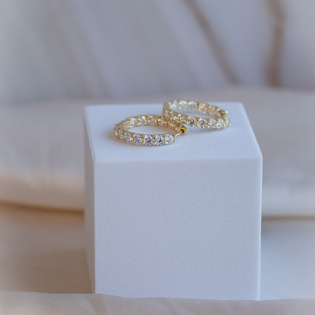 Gold 22mm Huggy earrings with Moissanite stones (with GRA Certificate) - Terciany 