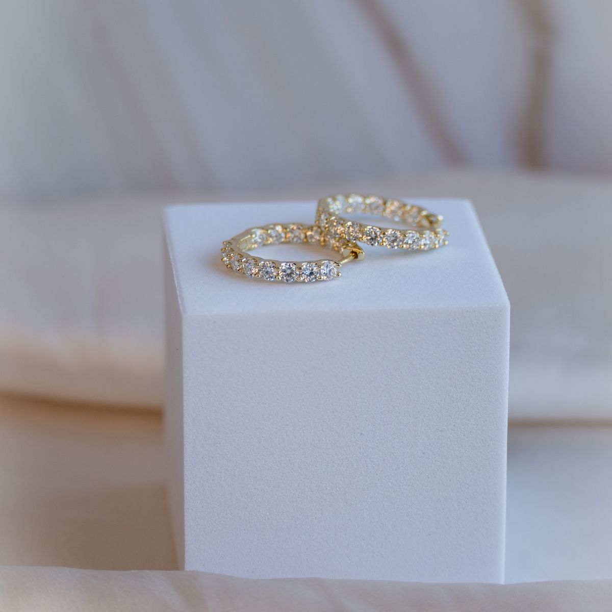 Gold 22mm Huggy earrings with Moissanite stones (with GRA Certificate)