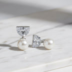 Freshwater Pearl Drop Earrings On Half Circle Cubic Zirconia Top
