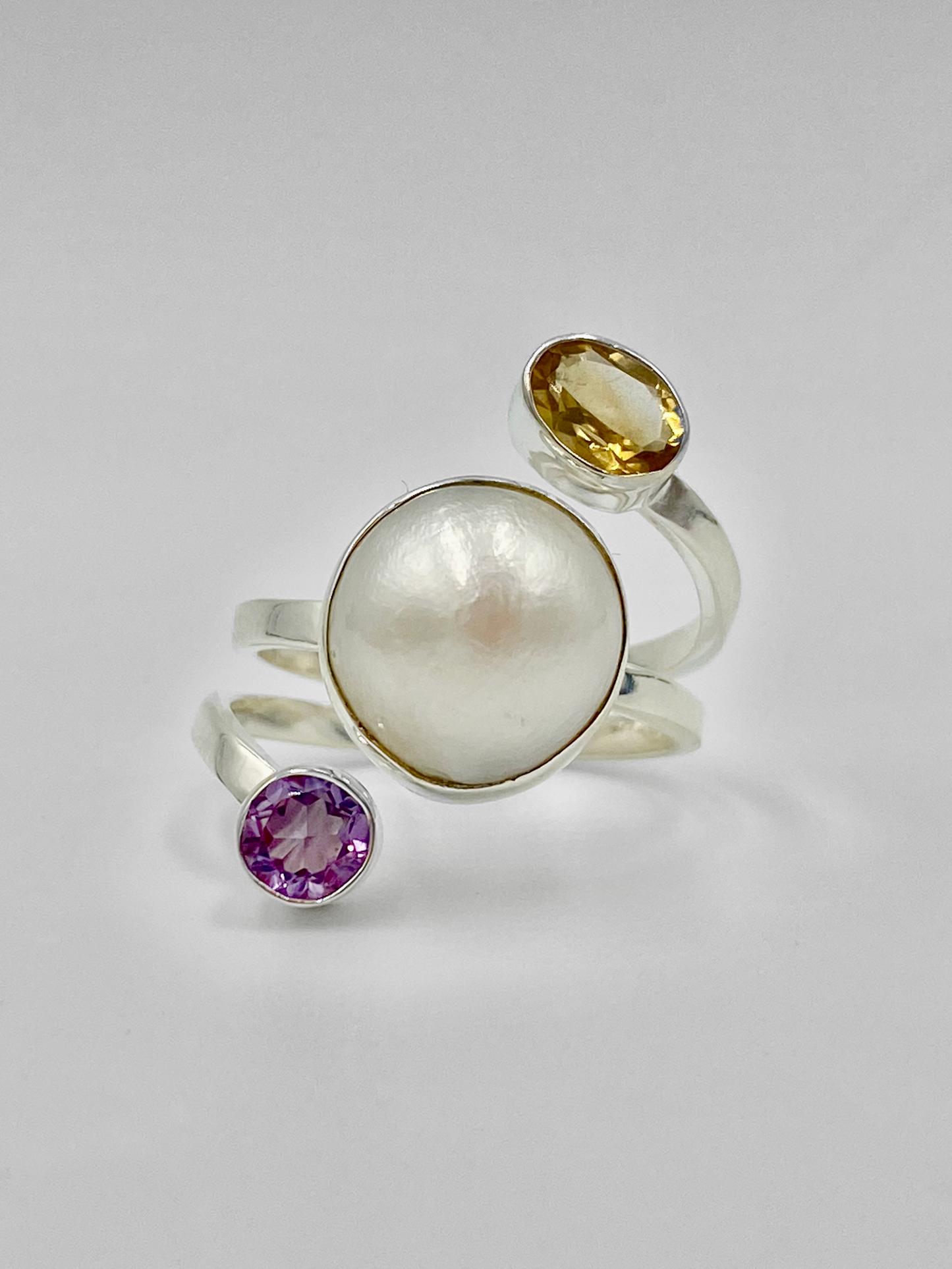 Freshwater pearl and semi precious stone mix ring