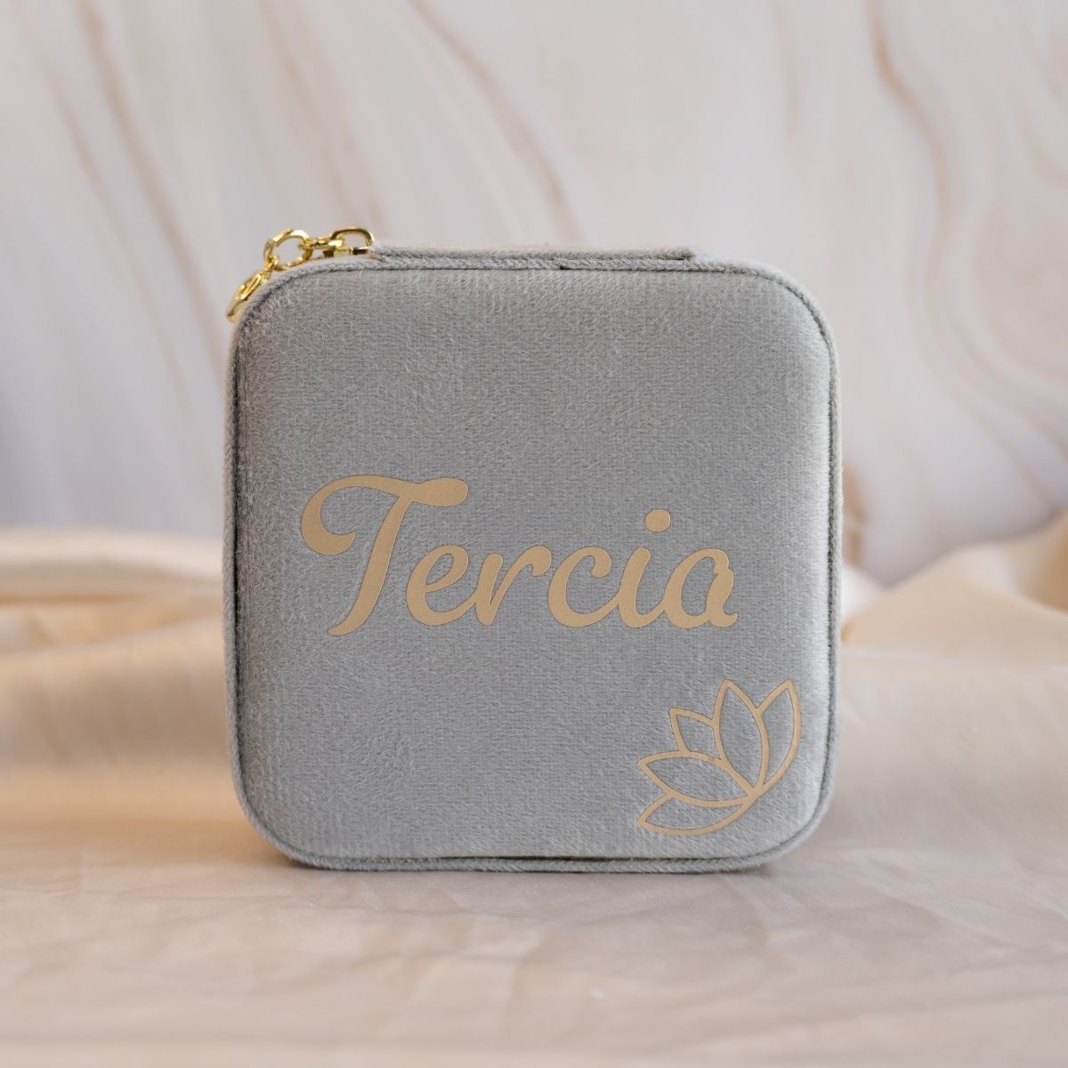 Large Grey Velvet Jewellery Box (Personalisation Available) - Terciany 