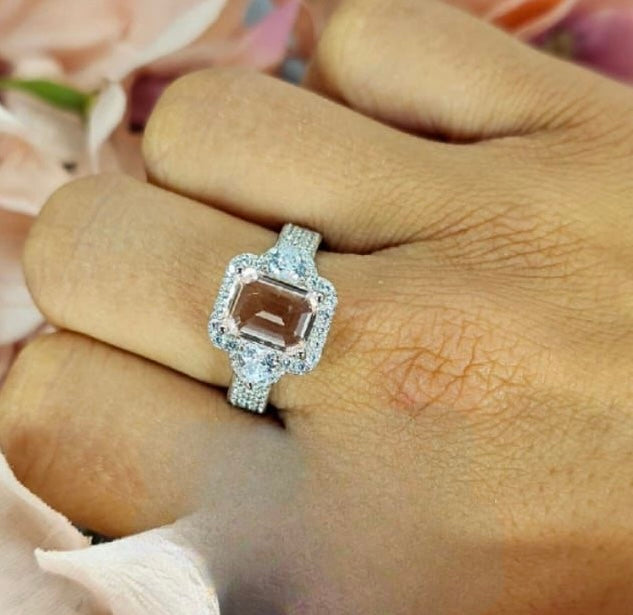 Sterling Silver Ring With Pink Cubic Zirconia Centre