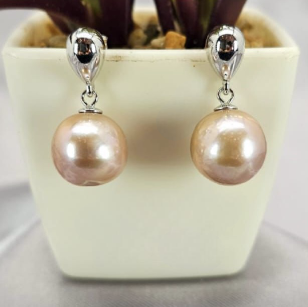 Large Pink Freshwater Pearl Drop Earrings