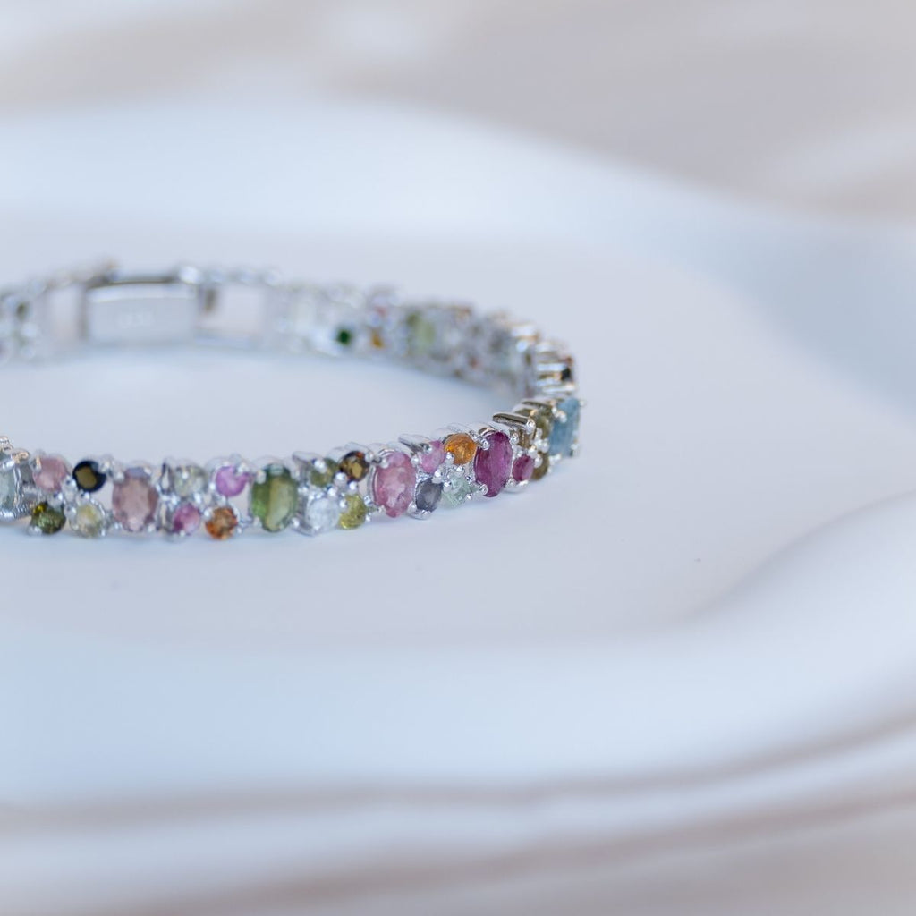 Tourmaline Semi Precious stone double row Tennis Bracelet - Terciany 