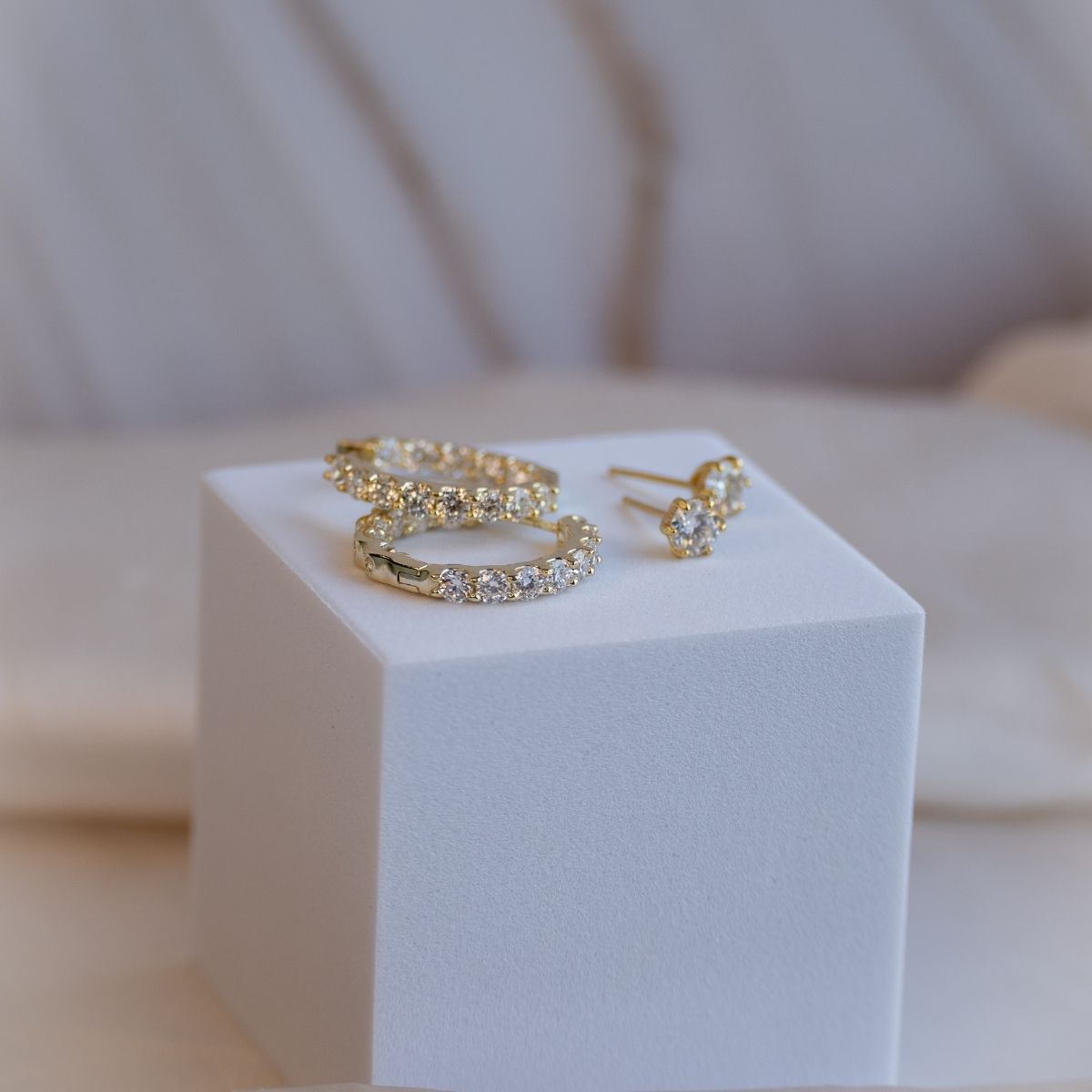 Gold 22mm Huggy earrings with Moissanite stones (with GRA Certificate)