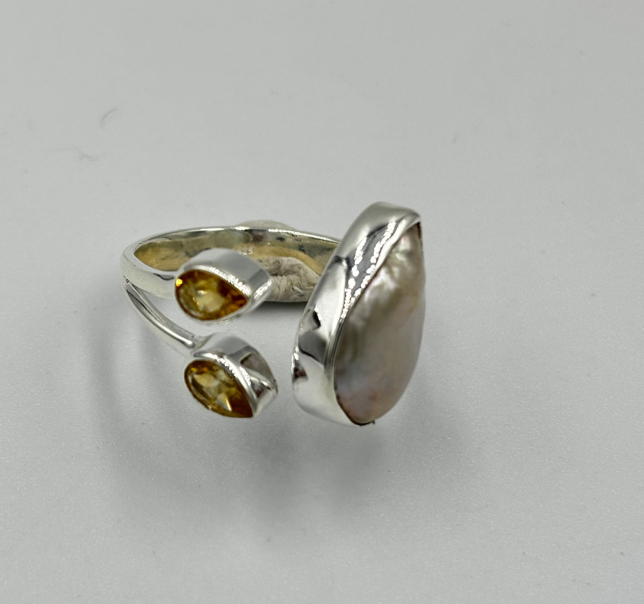 Pearl and citrine open size ring