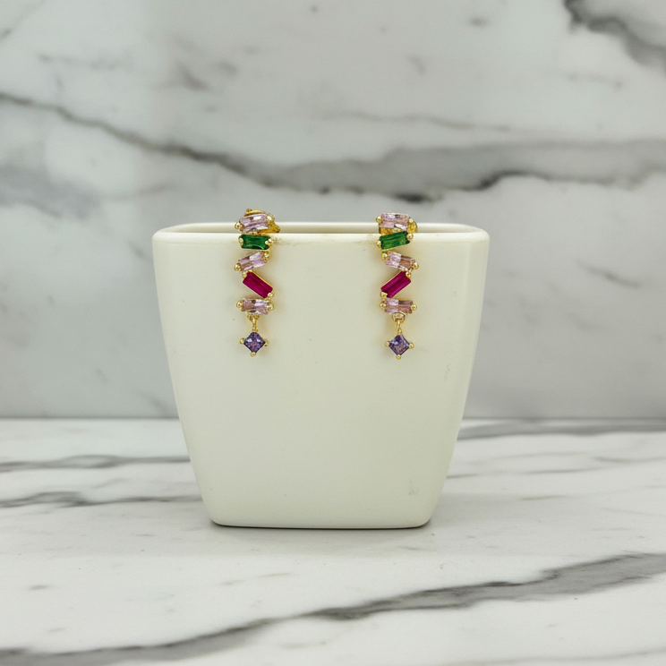 Golden Cubic Zirconia Earrings - Terciany 