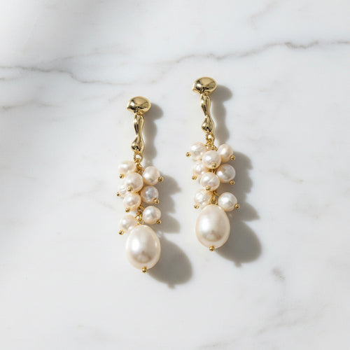Gold pearl vine earrings